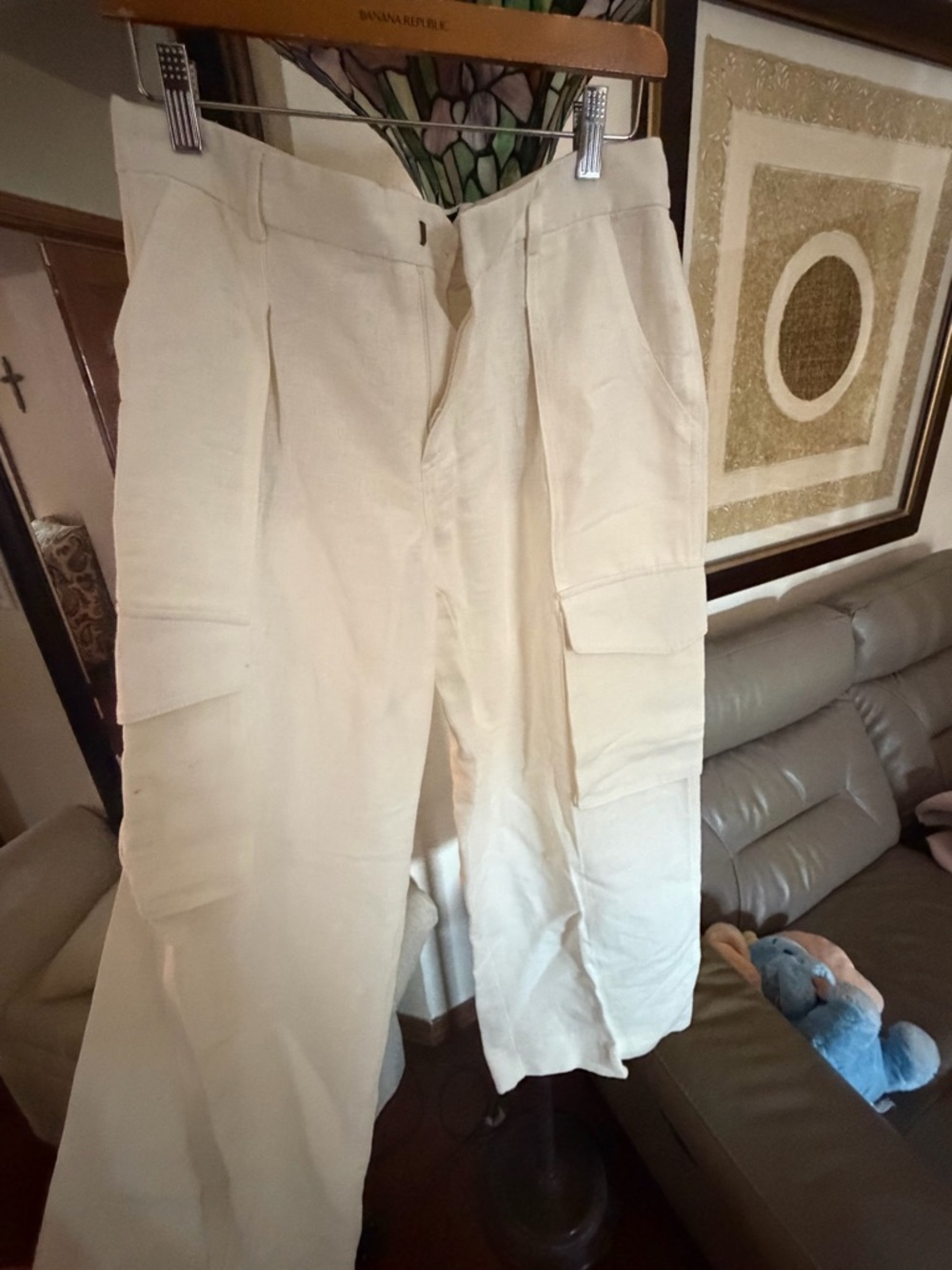 Banana Republic Cream Straight-Leg Cargo Pants
